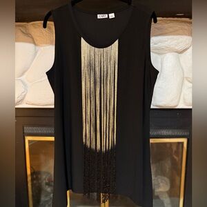 Cato Black Tank Top with Gold Fringe Detail